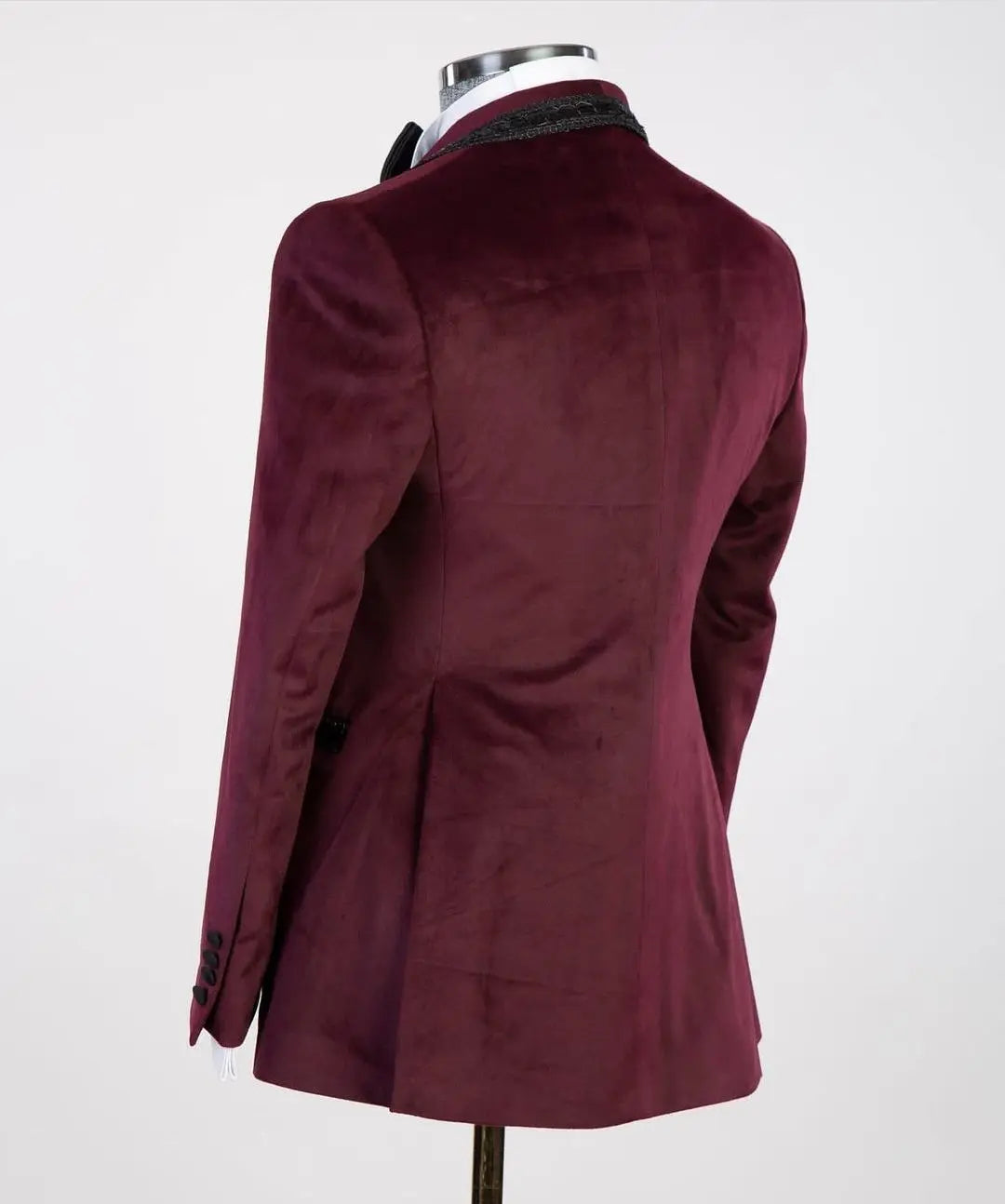 Costume 2 pièces bordeaux pour homme, blazer, pantalon noir, un bouton, nœud chinois, sans revers, formel, fête, mariage, marié, grande taille, sur mesure