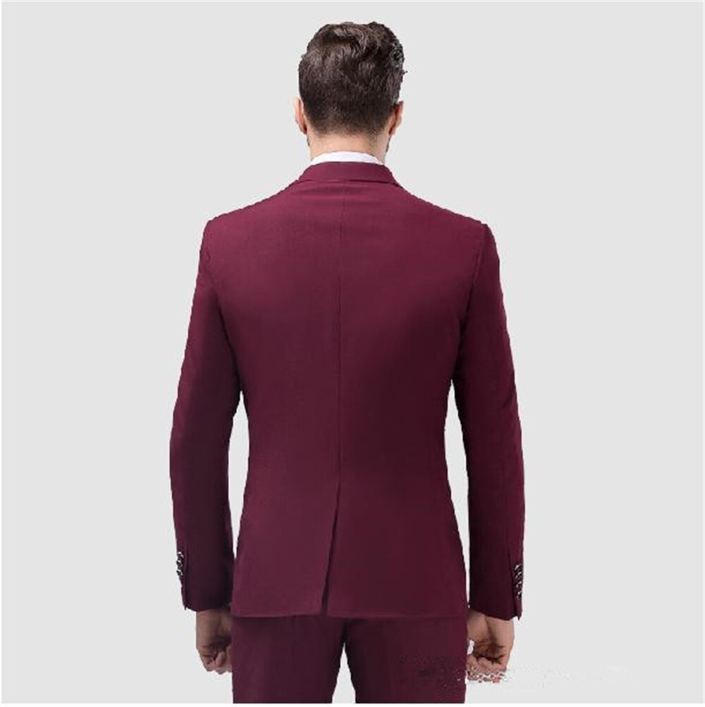 Burgundy Blazer Sets Wedding Suits Notched Lapel Slim Fitted 3 Pieces Groom Formal Clothing Tuxedo (Jacket+Pants+Vest+Tie)