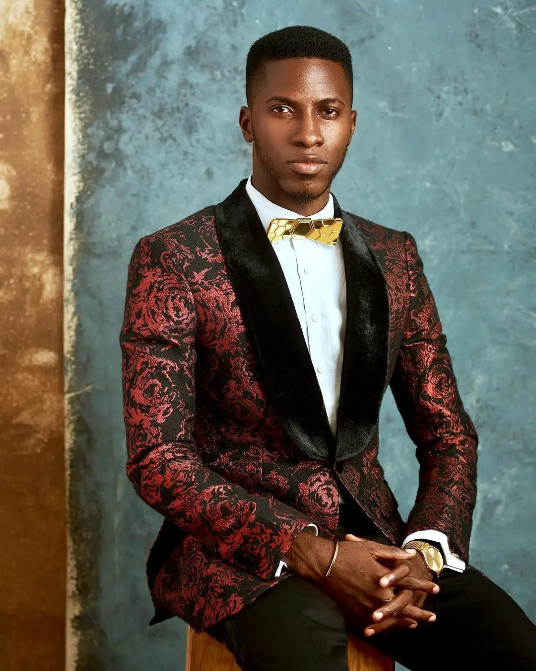 Costume homme bordeaux à motif, ensemble blazer à un bouton, coupe slim, veste et pantalon, revers châle, tenue de mariage