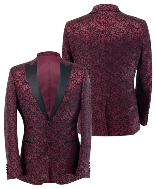 Burgundy Pattern Wedding Men Groom Tuxedos Peaked Lapel Jacket Custom Made Prom Male White Party Coat Jacket Vest Pants Suits