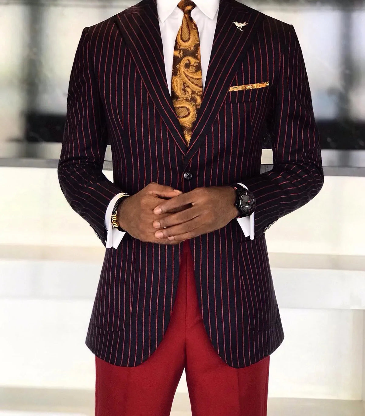 Costume homme bordeaux à rayures fines, 2 pièces, blazer, pantalon, un bouton, revers large, moderne, affaires, mariage, grande taille, sur mesure 