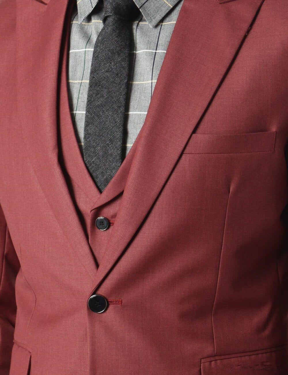 Traje burdeos entallado de un solo pecho para hombre, vestido de novio, frac para boda, esmoquin de novio, 3 piezas, ropa formal de negocios 