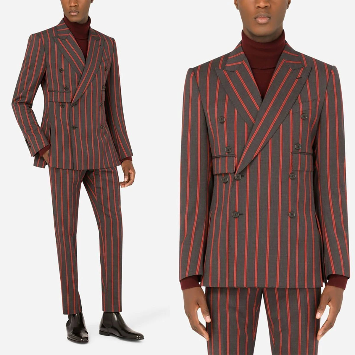 Costume homme bordeaux à rayures, sur mesure, 2 pièces, blazer, pantalon, croisé, mariage, marié, affaires, décontracté, fête, bal, sur mesure 