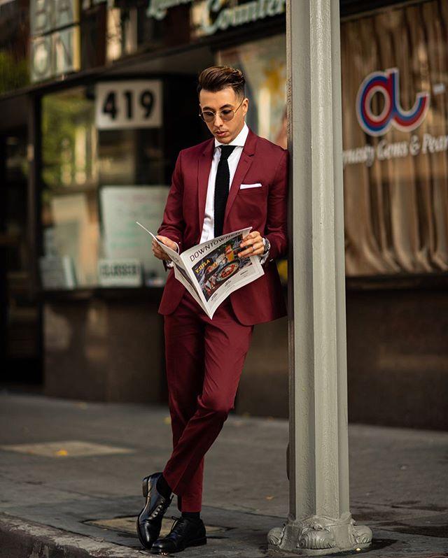 Trajes de dos piezas burdeos para hombre, traje de novio, trajes de boda para los mejores hombres, trajes de novio ajustados para hombres 