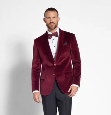 Burgundy Velvet Formal Men Coat Suits Plus Size Two Button Groom Best Man Coat Business Wedding Blazer