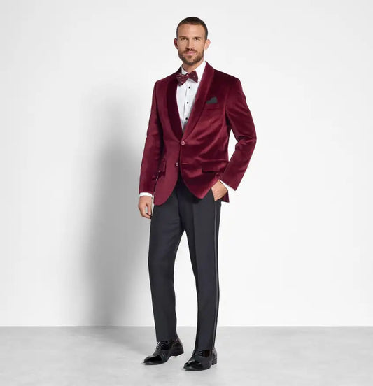 Burgundy Velvet Formal Men Coat Suits Plus Size Two Button Groom Best Man Coat Business Wedding Blazer