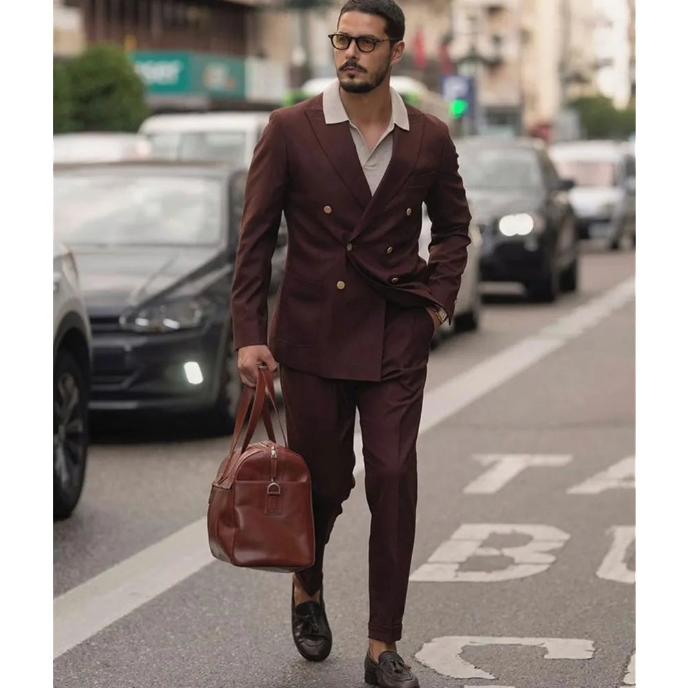 Costume de mariage pour homme, coupe slim, croisé, smoking, personnalisé, ensemble 2 pièces (veste + pantalon) 
