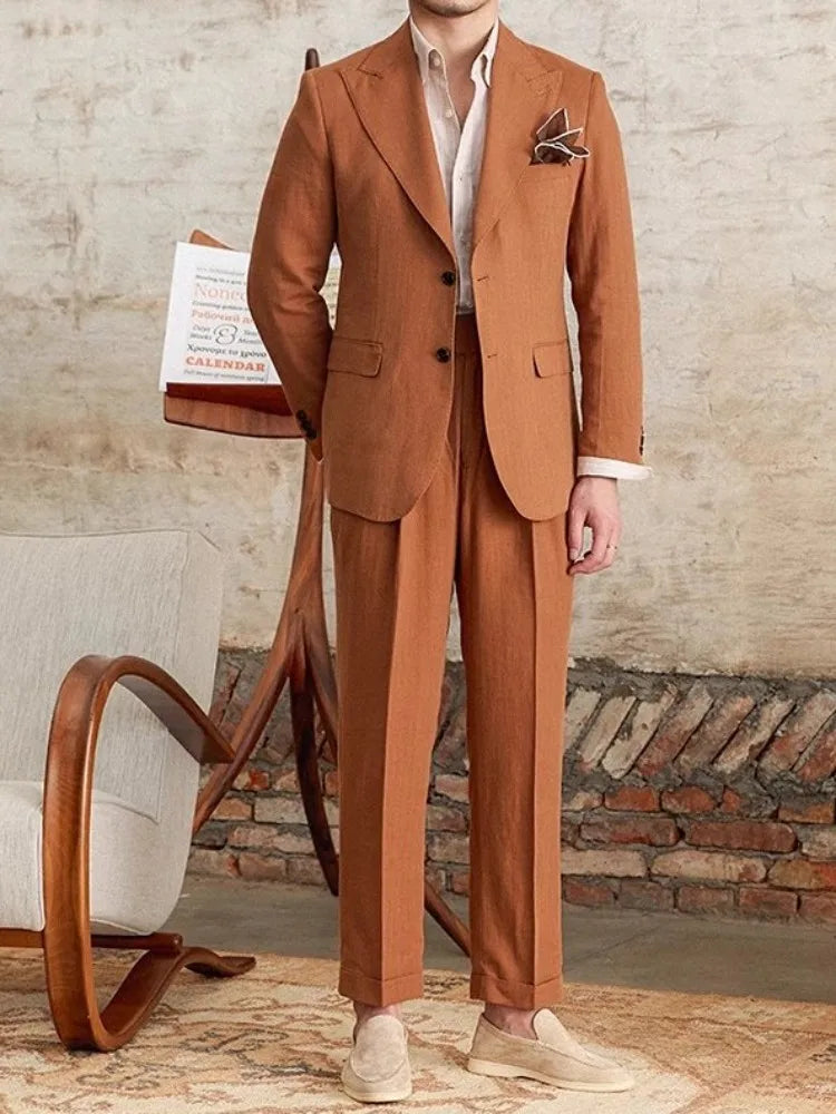 Business Casual Office Men Suits Sets British Style Single Breasted Blazers Straight Trousers Men Two Piece Set