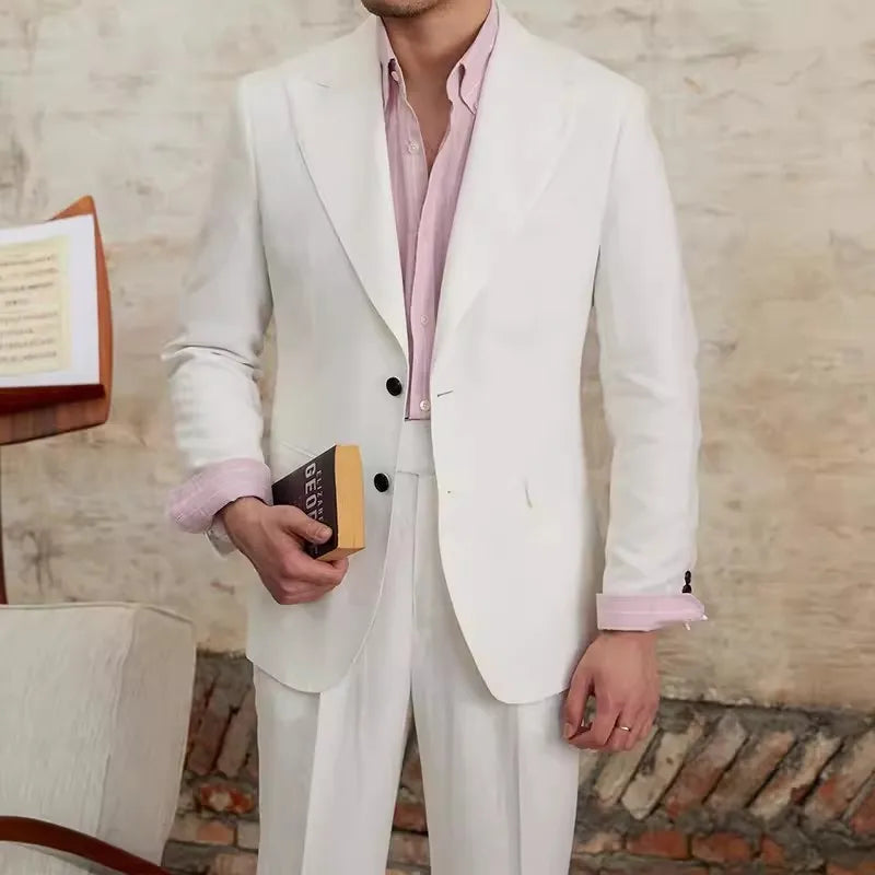 Business Casual Office Men Suits Sets British Style Single Breasted Blazers Straight Trousers Men Two Piece Set