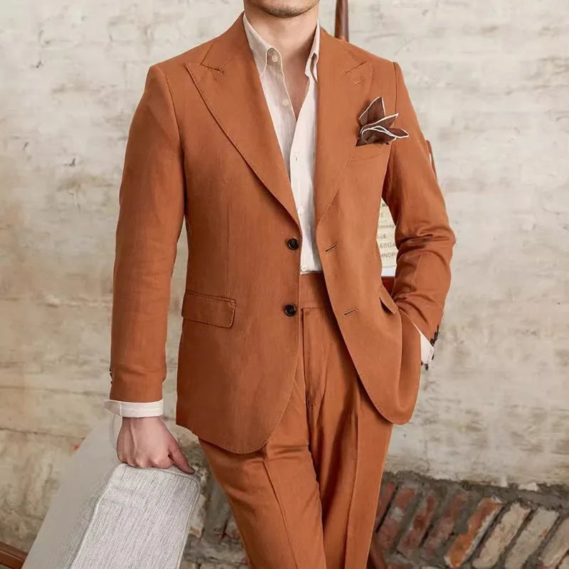 Business Casual Office Men Suits Sets British Style Single Breasted Blazers Straight Trousers Men Two Piece Set