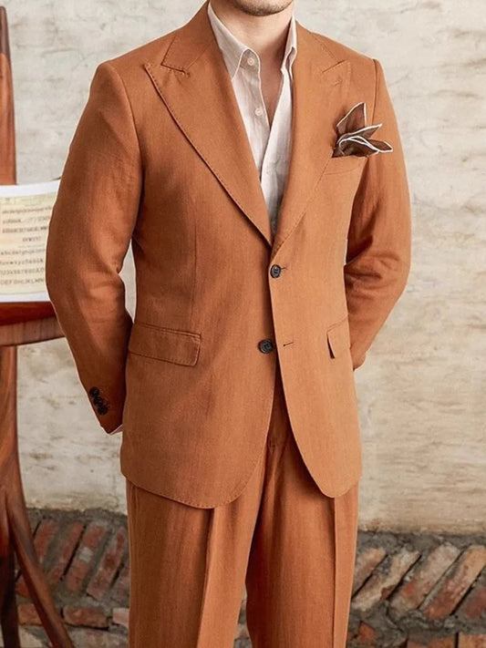 Business Casual Office Men Suits Sets British Style Single Breasted Blazers Straight Trousers Men Two Piece Set