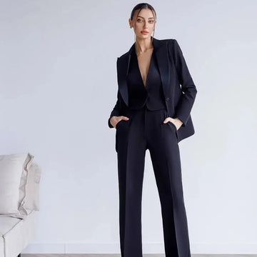 Stylish Women's Three-Piece Business Suit Set - Elegant Slim-Fit Blazer & Formal Trousers for Office & Casual Wear