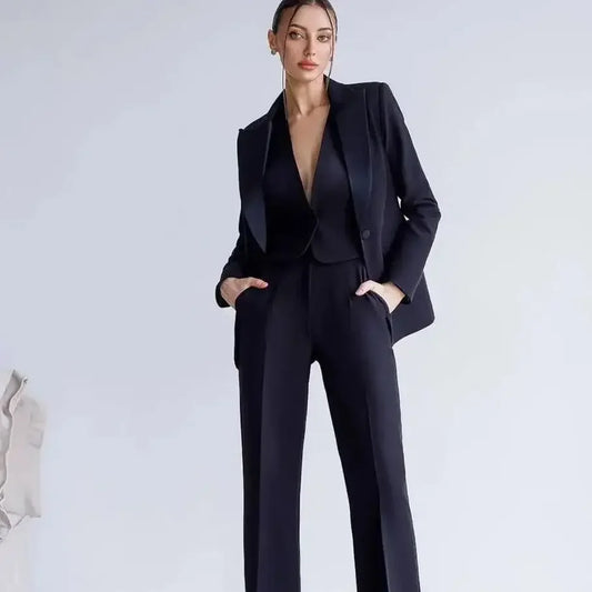 Stylish Women's Three-Piece Business Suit Set - Elegant Slim-Fit Blazer & Formal Trousers for Office & Casual Wear