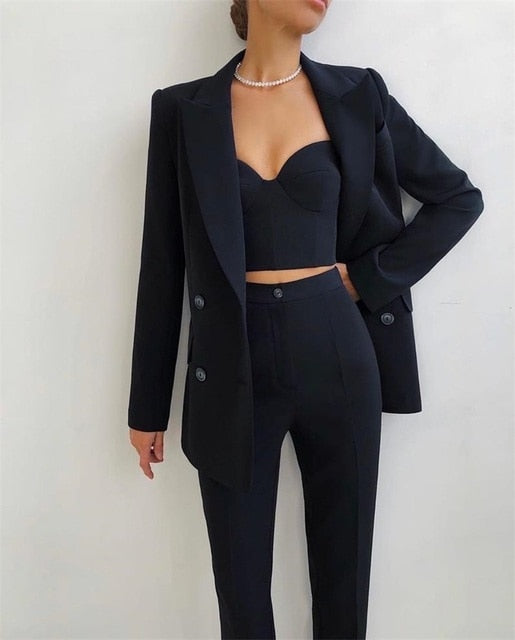 Trajes de negocios para mujer, blazer de oficina con solapa de pico, traje femenino a medida, ropa de trabajo formal, conjuntos de 3 piezas 