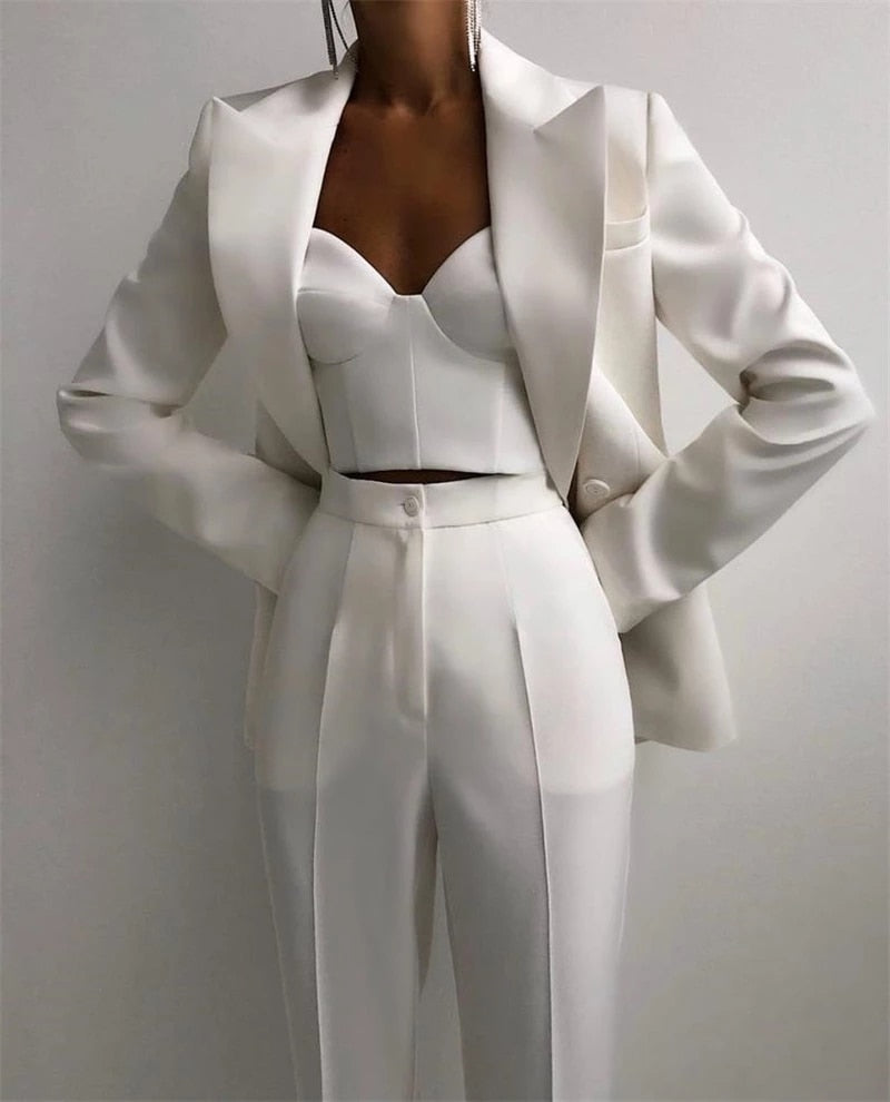 Trajes de negocios para mujer, blazer de oficina con solapa de pico, traje femenino a medida, ropa de trabajo formal, conjuntos de 3 piezas 
