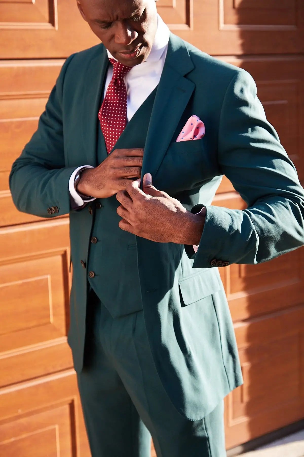 Trajes de negocios verdes para hombre, a medida, 3 piezas, abrigo, corte entallado, esmoquin, chaqueta, abrigo, novio, boda, novio, graduación, formal, a medida