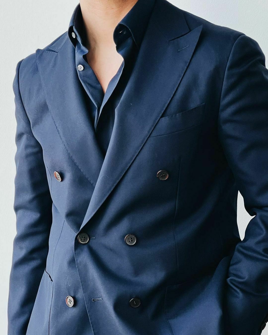 Costume d'affaires bleu marine pour homme, croisé, 2 pièces, revers en pointe, pour mariage 