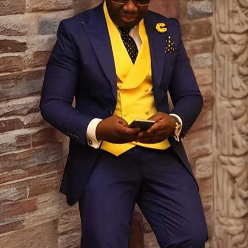 Costume homme d'affaires slim fit smoking de mariage pour garçons d'honneur 3 pièces veste gilet avec pantalon costume de bureau mode masculine
