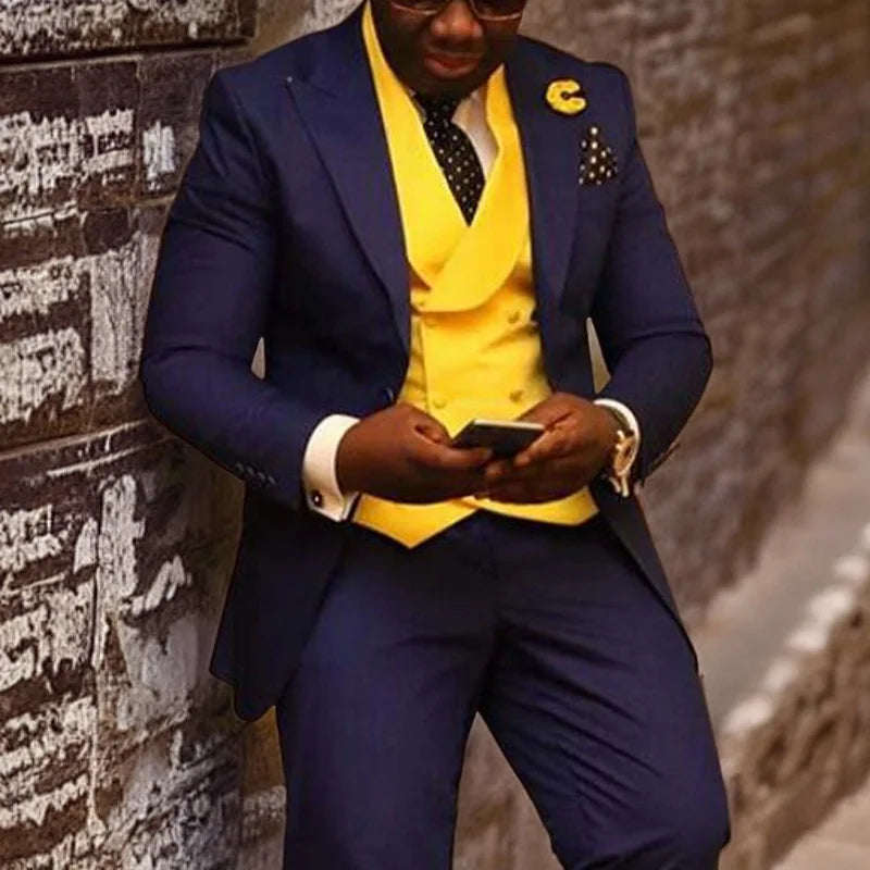 Costume homme d'affaires slim fit smoking de mariage pour garçons d'honneur 3 pièces veste gilet avec pantalon costume de bureau mode masculine