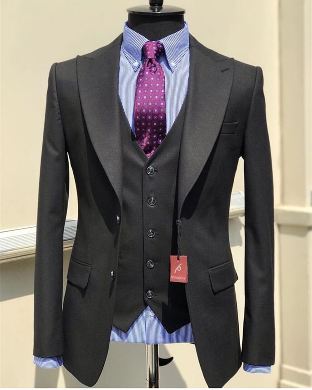 Business Navy Blue Black Men‘s Suits Slim Costume Homme Wedding Groom 3Pcs Terno Prom Blazer Trousers Jacket+Pant+Vest