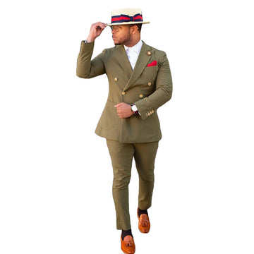 Business Olive Green British men Pants Suits Plus Size Groom Wedding Prom Party Blazer Overcoat ( Jacket+Pants)