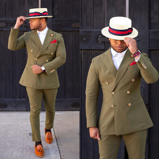 Business Olive Green British men Pants Suits Plus Size Groom Wedding Prom Party Blazer Overcoat ( Jacket+Pants)