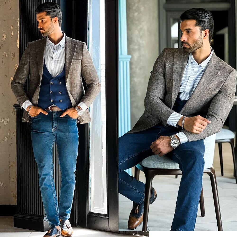 Esmoquin de boda de un solo pecho para hombre, traje de novio con solapa de pico, corte entallado, chaqueta para fiesta de graduación 