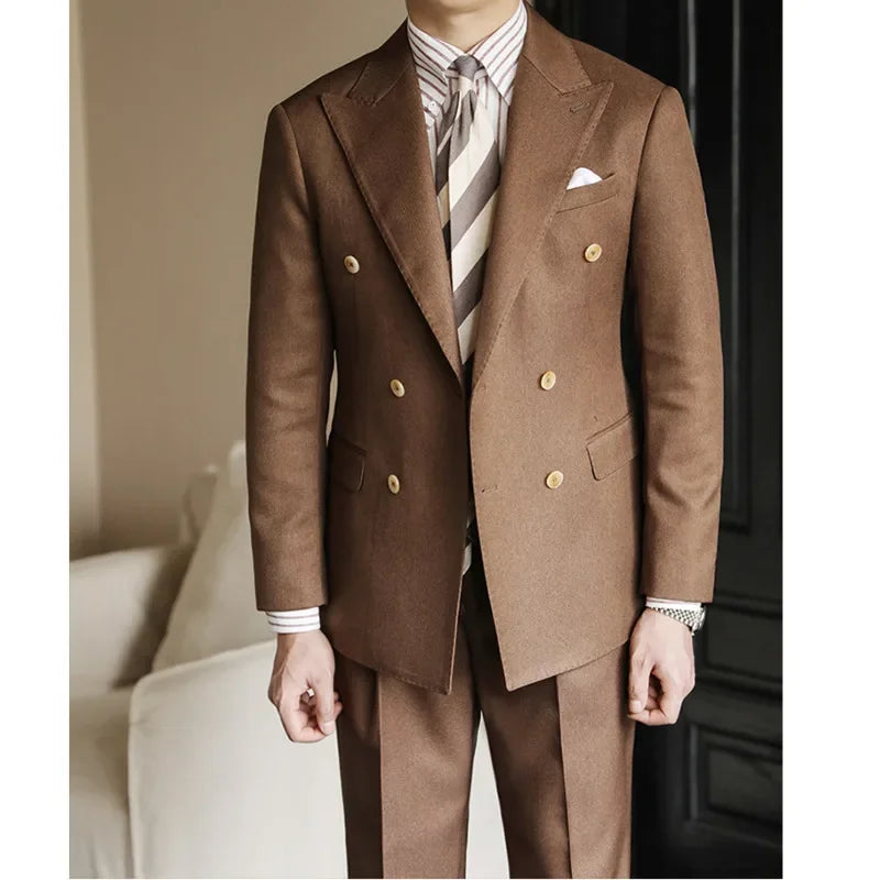 Trajes de negocios para hombre, de lujo, cruzados, clásicos, formales e informales, de 2 piezas, chaqueta y pantalón de calidad, de color liso, ajustados.