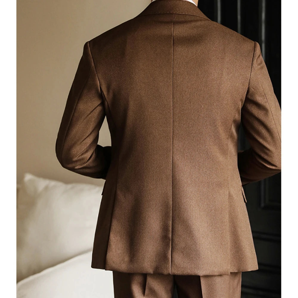 Trajes de negocios para hombre, de lujo, cruzados, clásicos, formales e informales, de 2 piezas, chaqueta y pantalón de calidad, de color liso, ajustados.