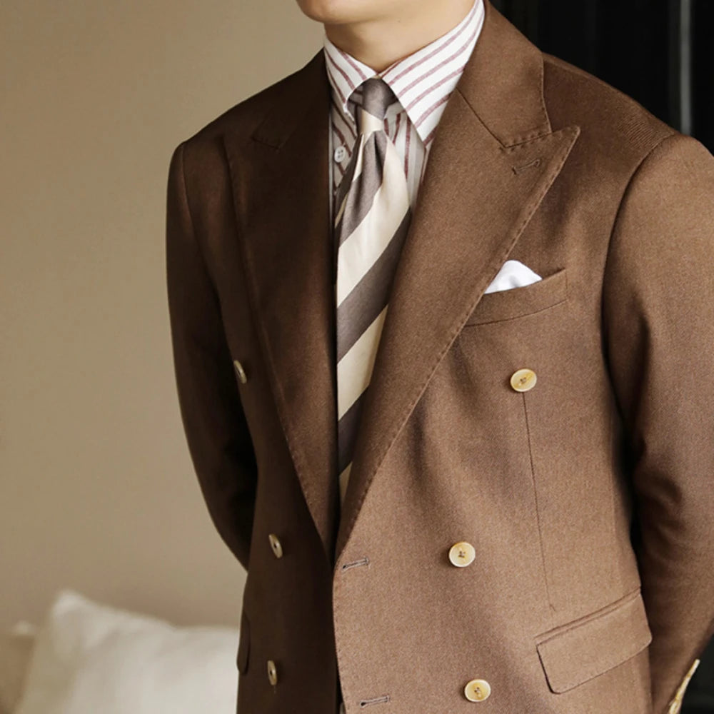 Trajes de negocios para hombre, de lujo, cruzados, clásicos, formales e informales, de 2 piezas, chaqueta y pantalón de calidad, de color liso, ajustados.