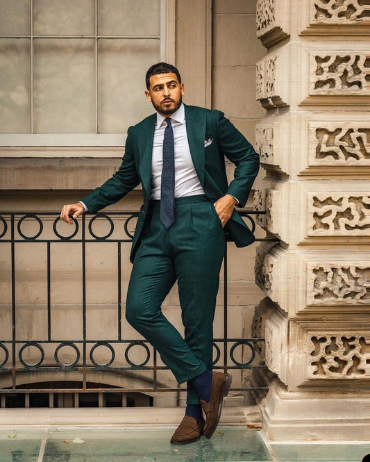 Business Suits Men Dark Green Two Button Groom Dinner Formal Evening Wedding Tuxedos Birthday Party Wear Blazer 2 Pieces