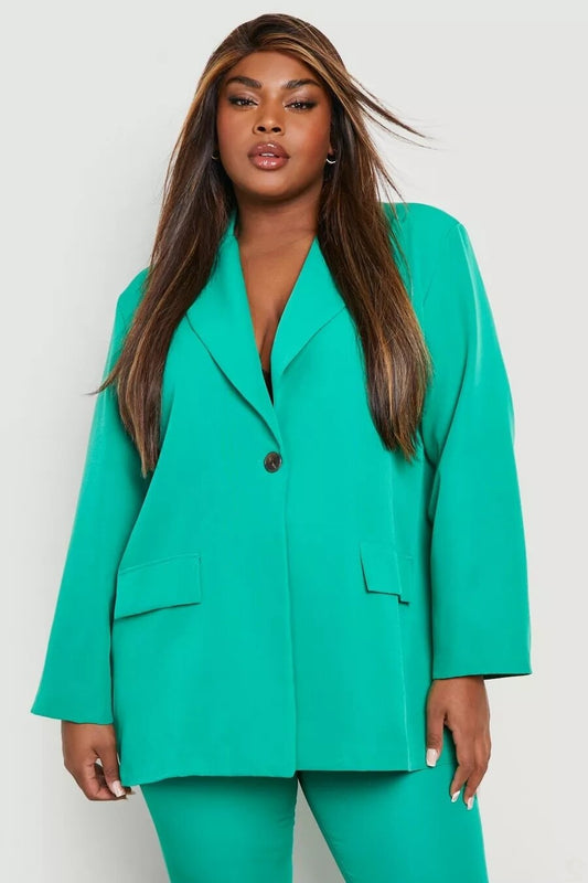 Conjunto de pantalón y traje para mujer, color verde caramelo, talla grande, blazer, pierna ancha, doble botonadura, vestido de fiesta para oficina y graduación 