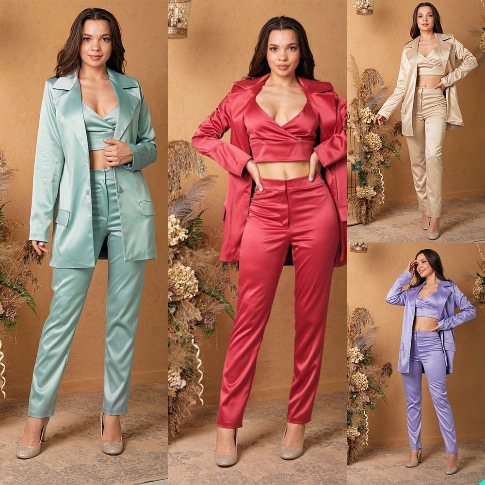 Trajes de pantalón para madre de la novia en color caramelo, trajes de negocios para mujer, esmoquin negro con solapa de pico y blazer para boda (chaqueta + pantalón) 