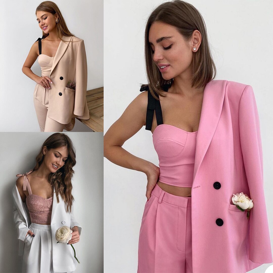 Trajes de oficina color caramelo para mujer, 2 piezas, traje formal de trabajo para mujer, para fiesta de noche, graduación, blazer, esmoquin (chaqueta + pantalón) 