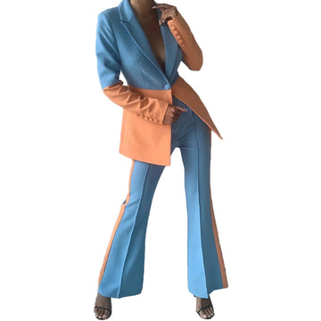 Candy Color Patchwork Women Pants Suits Slim Fit Evening Party Office Ladies Wear For Wedding Loose Wide Leg Dress 2 Pieces