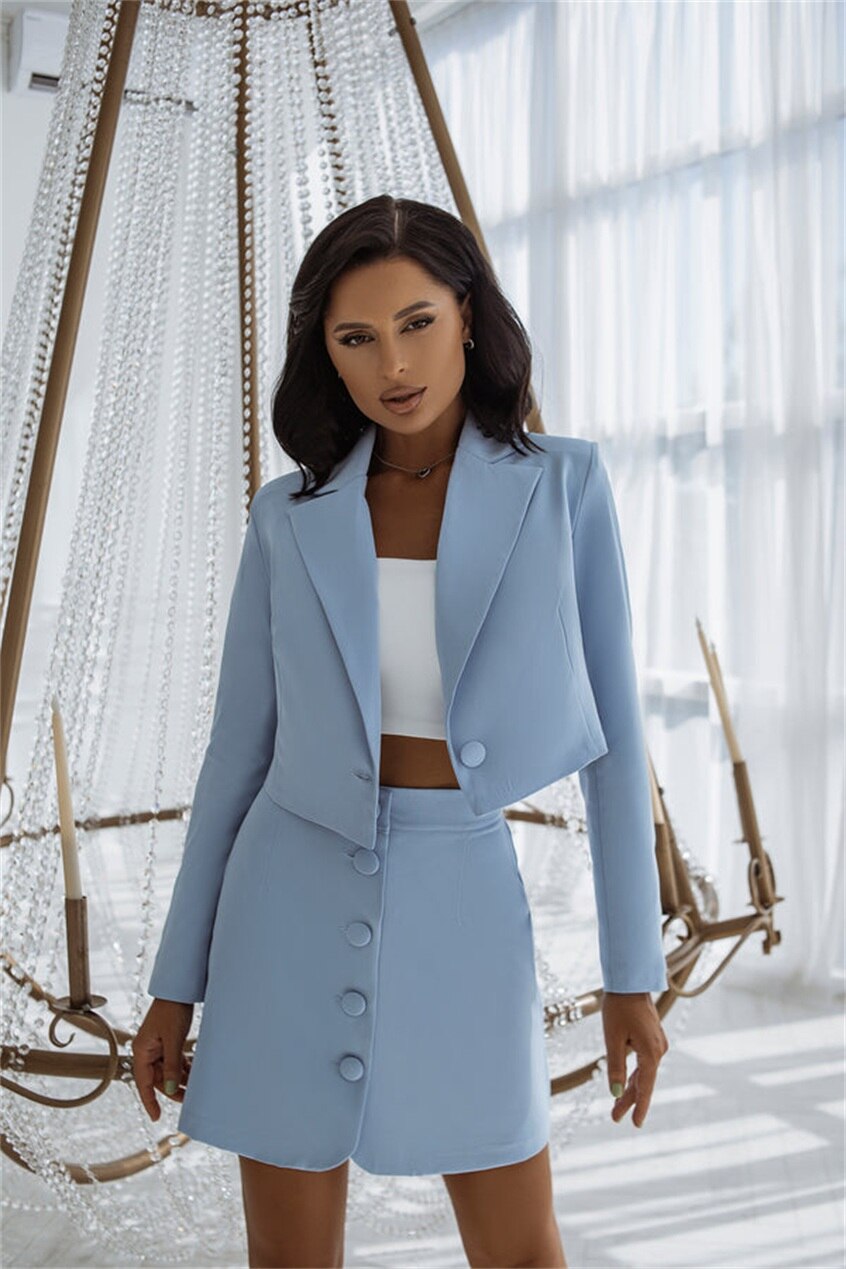 Candy Color Red Carpet Women Skirt Set 2 Pieces Slim Fit Prom Evening Party Wear Blazer Short Dress Suits