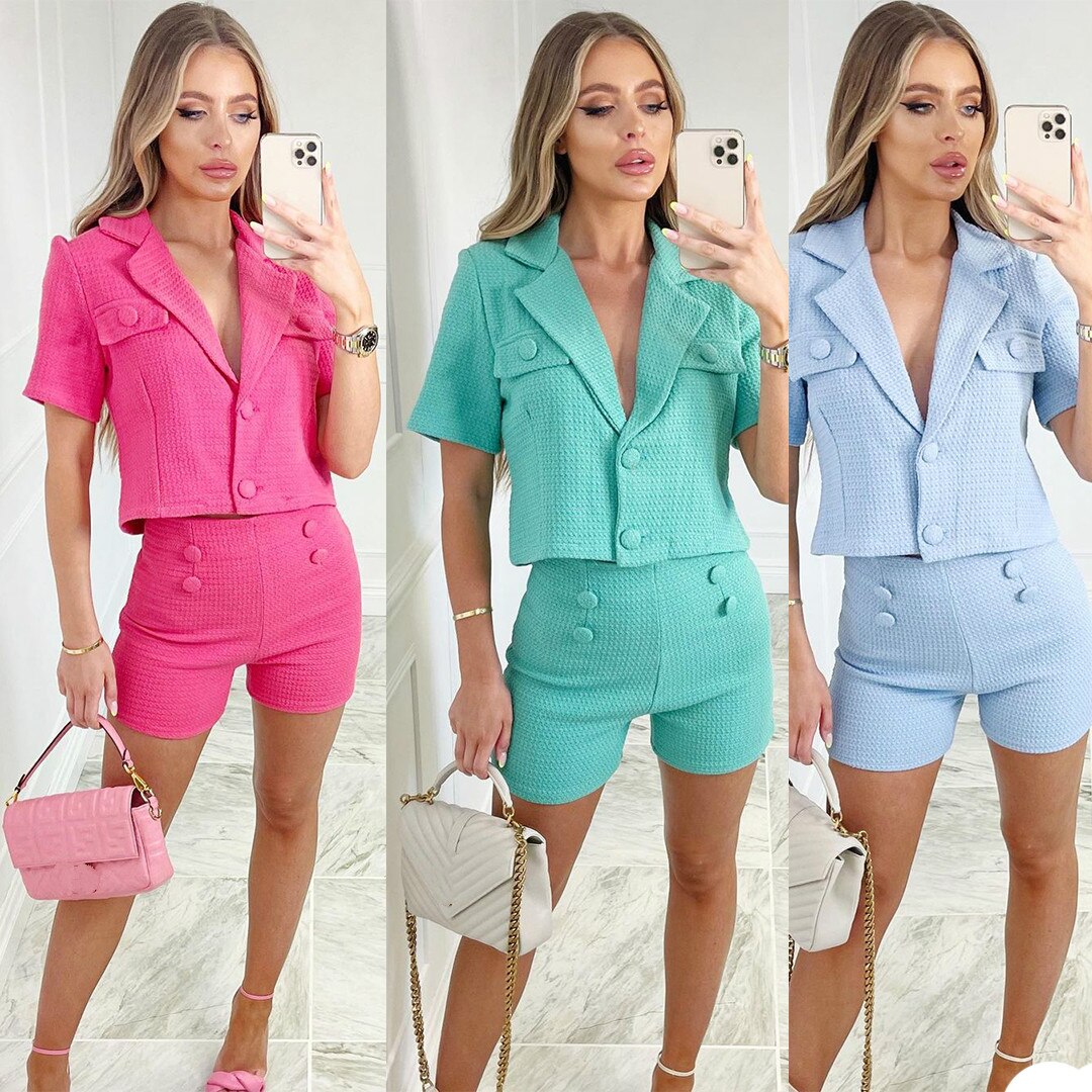 Candy Colors Women Short Suits Slim Celebrity Lady Party Prom Tuxedos Blazer Leisure Outfit Shorts(Jacket+Pants)