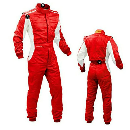 Traje de carreras rojo con detalles negros para adultos