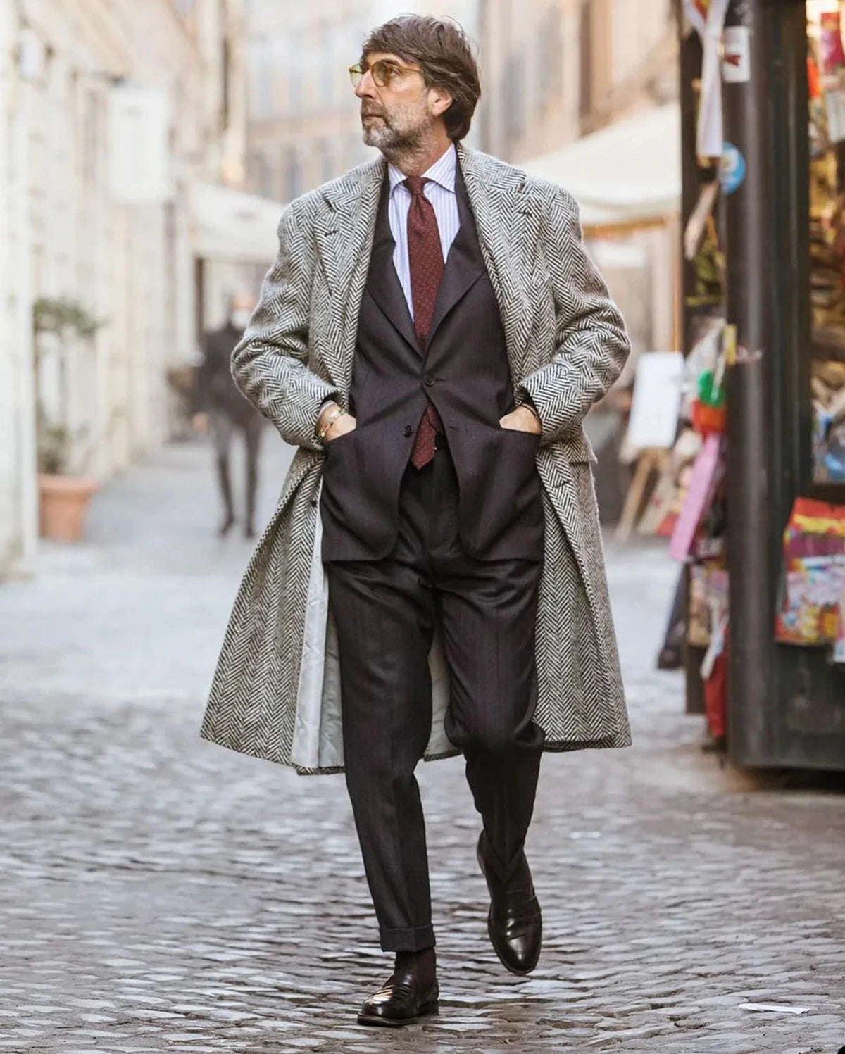 Abrigo informal y elegante de lana de tweed con diseño de espiga para hombre, grueso, personalizado, de un solo pecho, largo, chaqueta cálida de invierno