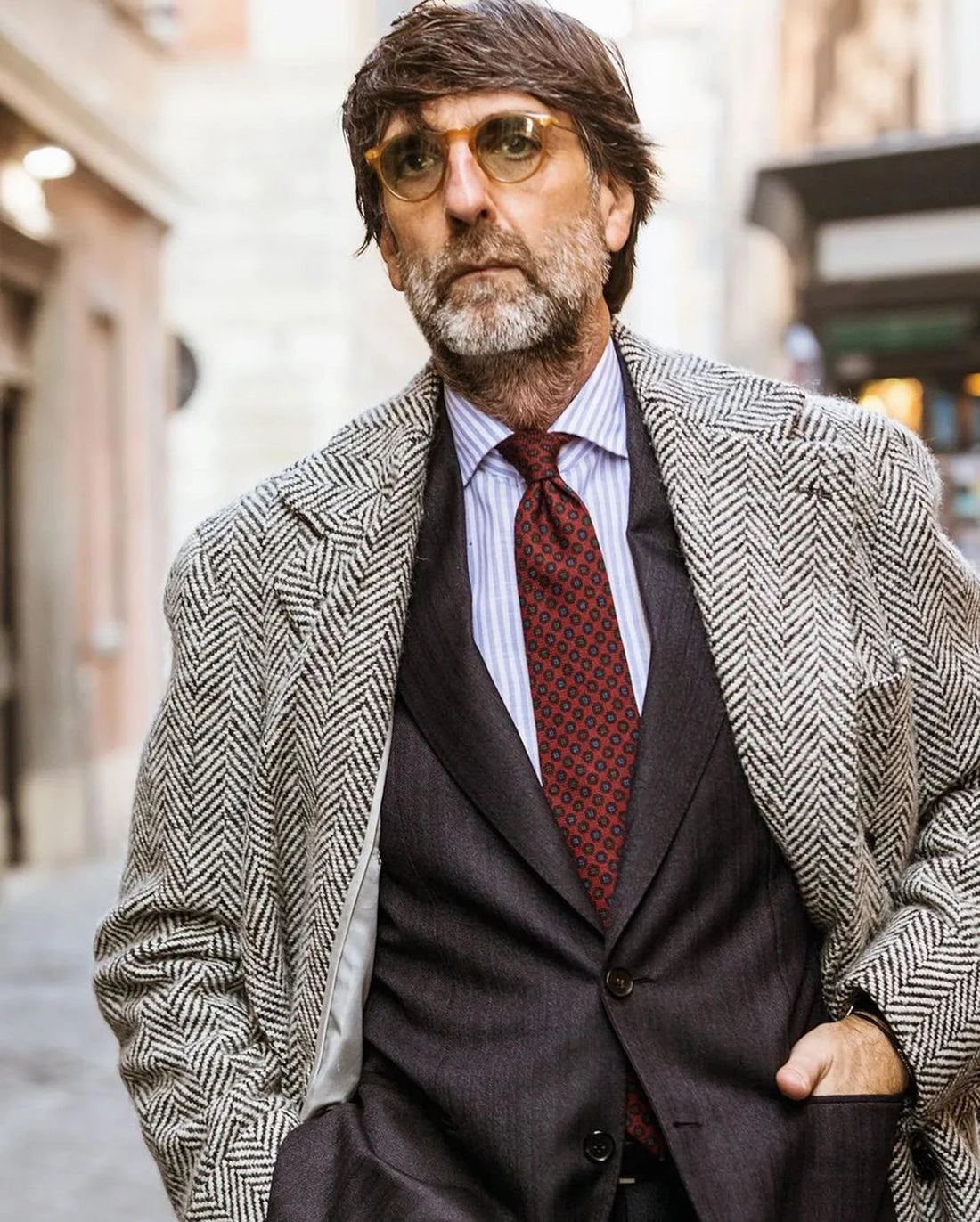 Abrigo informal y elegante de lana de tweed con diseño de espiga para hombre, grueso, personalizado, de un solo pecho, largo, chaqueta cálida de invierno
