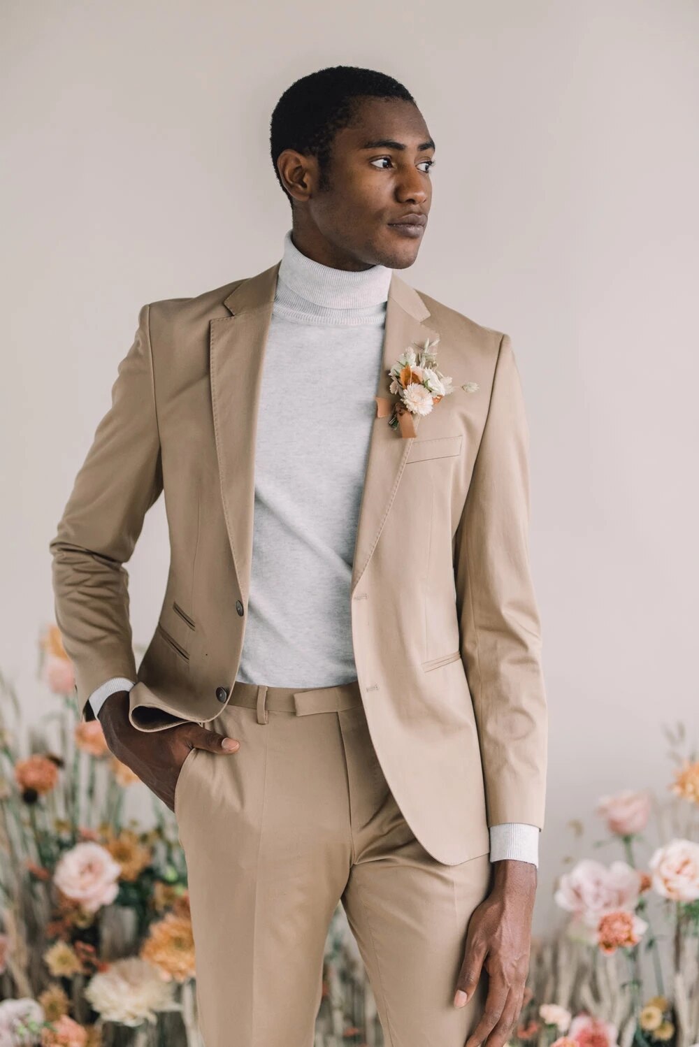 Trajes casuales caqui para hombre, esmoquin para novio, traje de boda para hombre, 2 piezas, solapa con muesca, corte entallado, blazer, chaqueta y pantalón. 