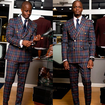 Casual Men Suits with Two Button Two Pieces Jacket Pants Grid Custom Made Bridegroom Wedding Formal Occasiom