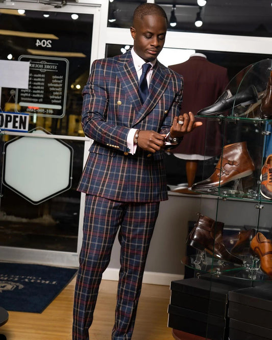 Casual Men Suits with Two Button Two Pieces Jacket Pants Grid Custom Made Bridegroom Wedding Formal Occasiom