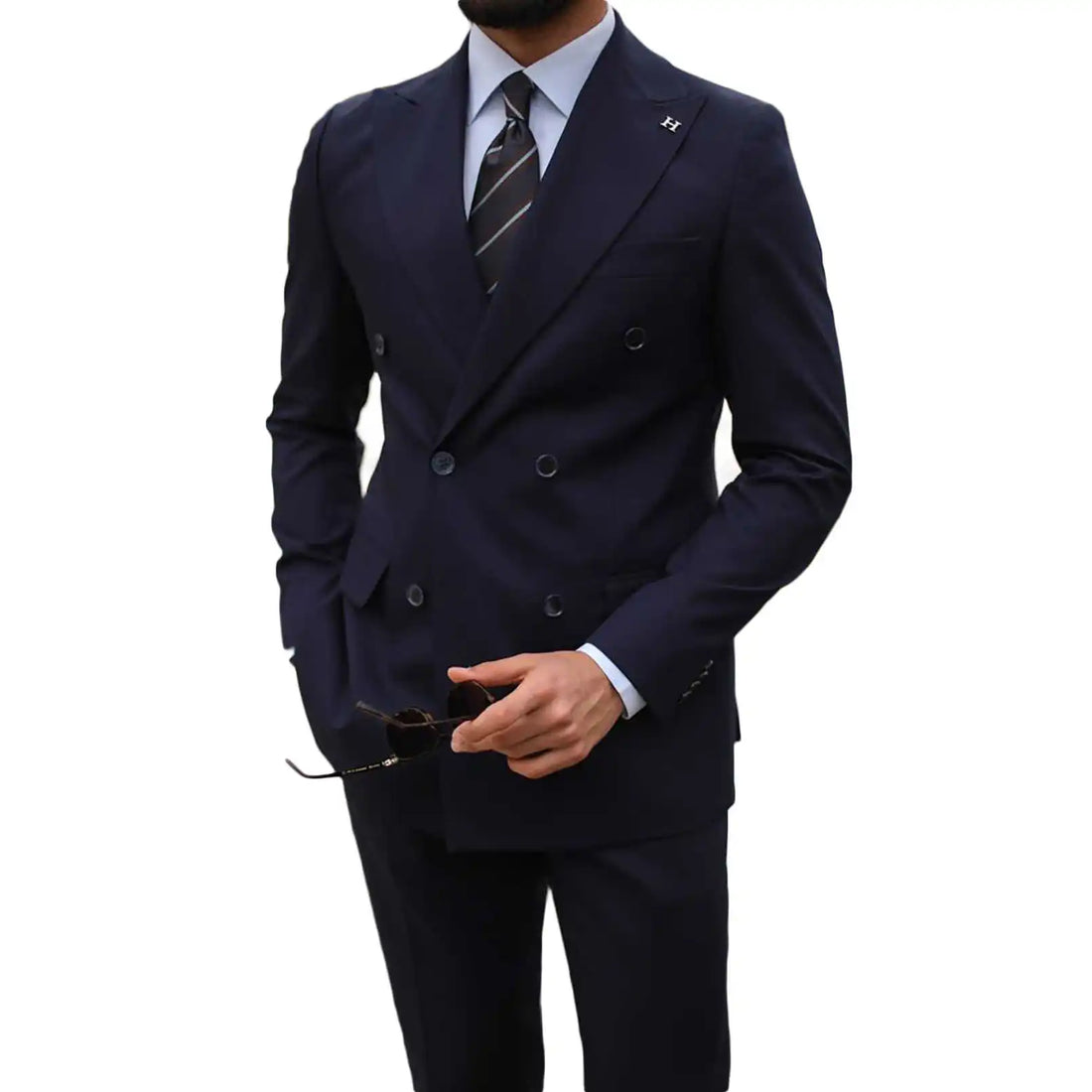 Traje informal de 2 piezas para hombre, blazer, pantalón, cuello de lazo, doble botonadura, hebilla, para boda, trabajo, negocios, formal.