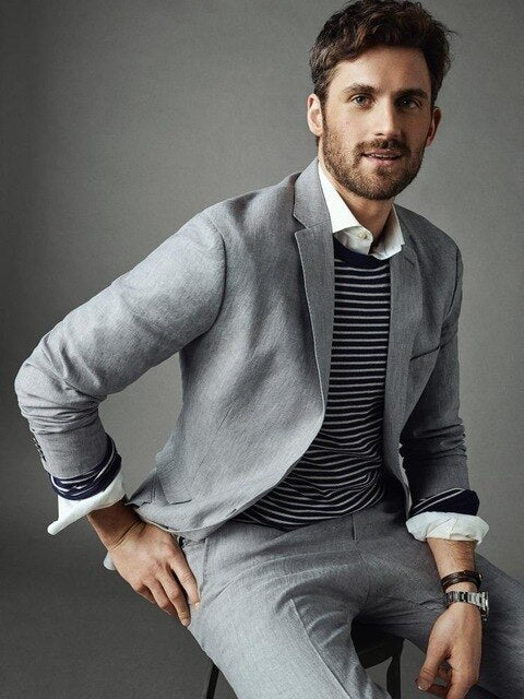 Trajes casuales gris claro para hombre, 2 piezas (chaqueta + pantalón), corte entallado, para novio, graduación, 401 