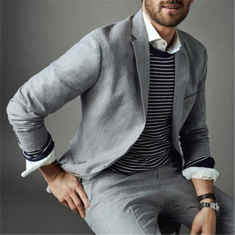 Trajes casuales gris claro para hombre, 2 piezas (chaqueta + pantalón), corte entallado, para novio, graduación, 401 