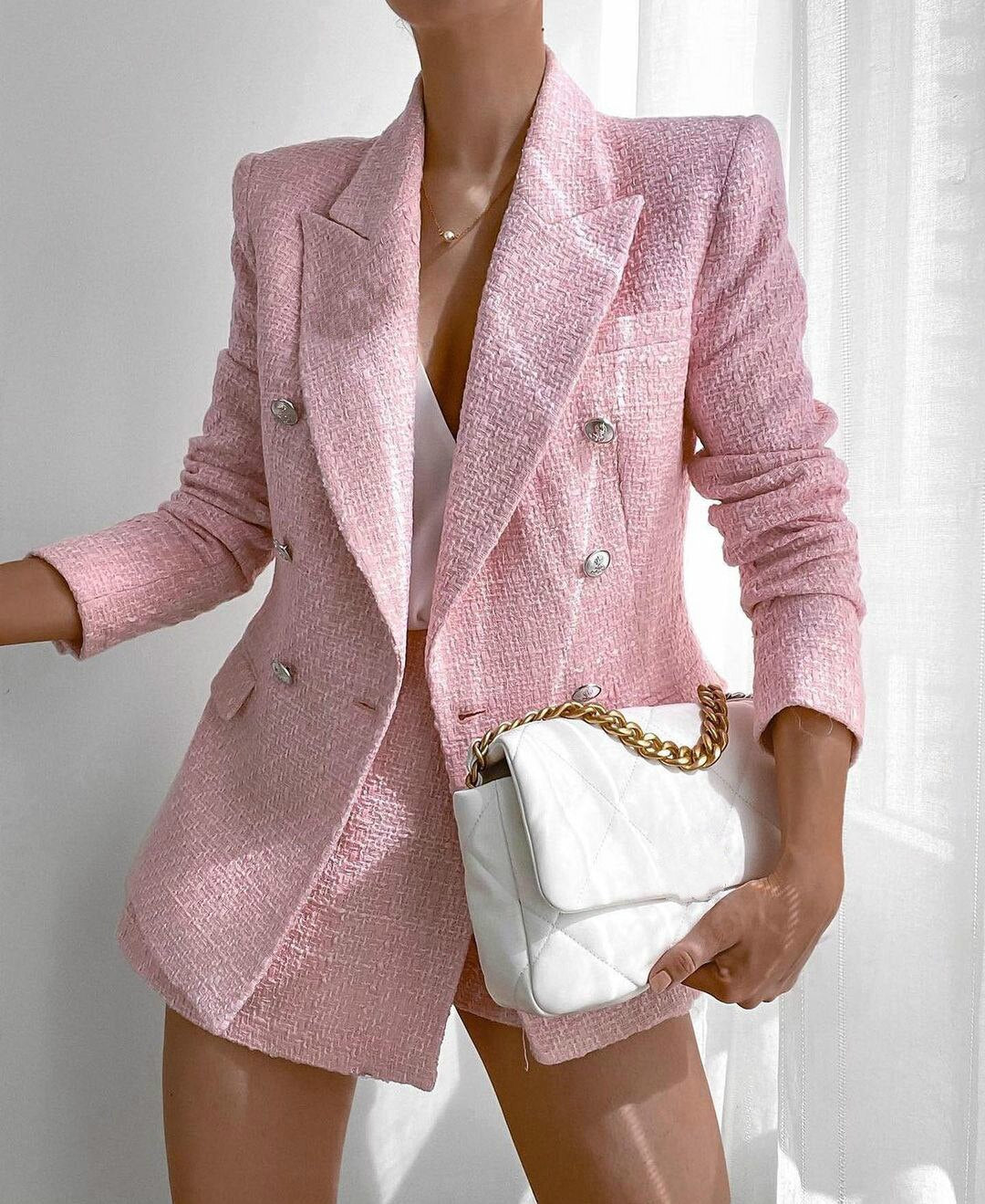 Trajes de vestir para mujer, color rosa, cortos, de 2 piezas, para fiesta de noche, graduación, blazer, esmoquin, trajes formales (chaqueta + pantalón) 