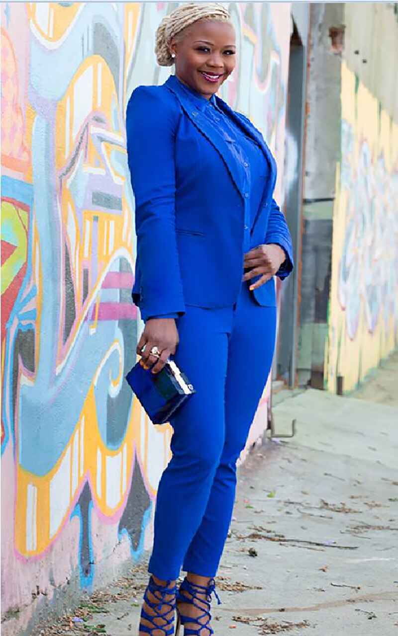 Blazer azul real de celebridad para mujer, talla grande, pantalones casuales, trajes, nuevos conjuntos de oficina para damas, 2 piezas 