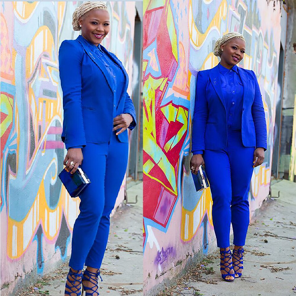 Blazer azul real de celebridad para mujer, talla grande, pantalones casuales, trajes, nuevos conjuntos de oficina para damas, 2 piezas 