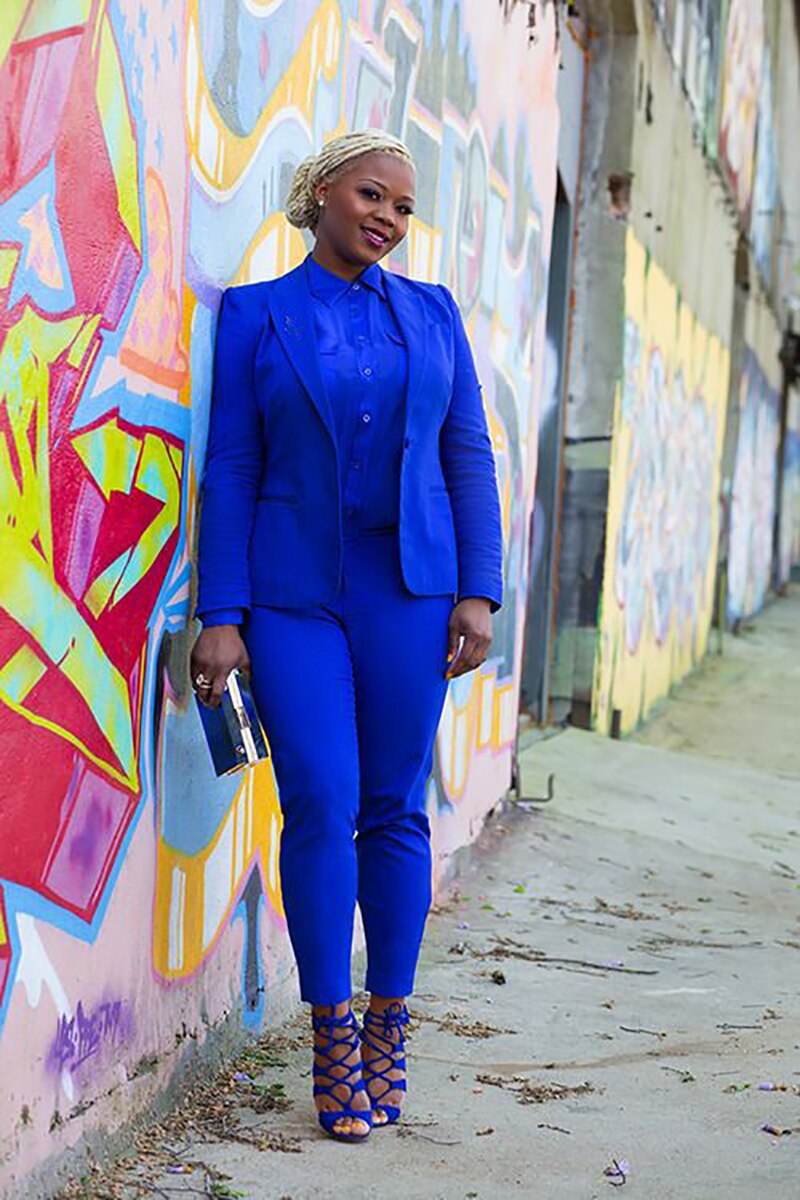 Blazer azul real de celebridad para mujer, talla grande, pantalones casuales, trajes, nuevos conjuntos de oficina para damas, 2 piezas 